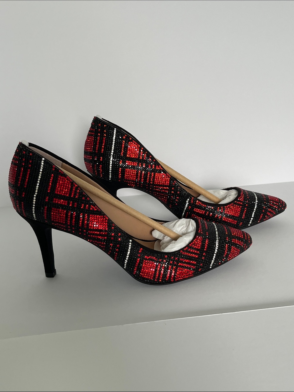 NEW INC International Concepts Red and Black Plaid Sequin Heels - Picture 4 of 5